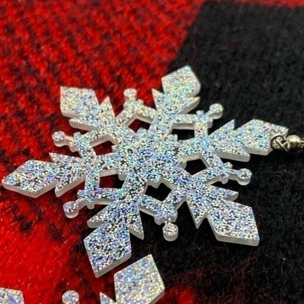 Acrylic Snowflake Glitter‎ Earrings Winter Christmas Dangle Wire Hook Earrings